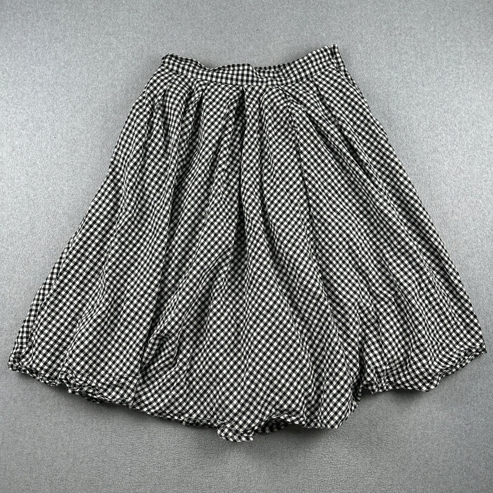 eShakti Skirt Womens L Black Gingham Pleated A-Line Midi Cotton Check